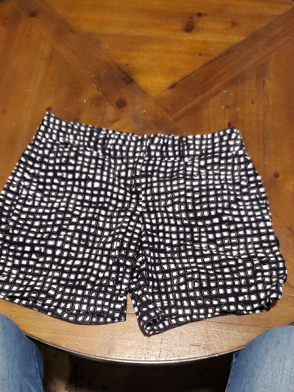 LOFT Black and White High-Waist Geometric Print Shorts